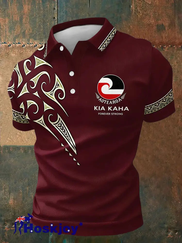 Men’s Maori Art NZ Printed Casual Tops Red / S