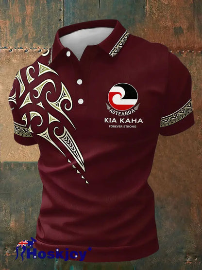 Men’s Maori Art NZ Printed Casual Tops Red / S