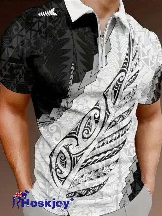 Men’s Maori Art NZ Printed Casual Tops White / S
