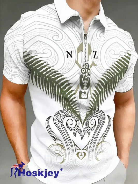 Men’s Maori Art NZ Printed Casual Tops White / S