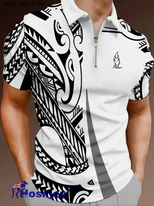 Men’s Maori Art NZ Printed Casual Tops White / S