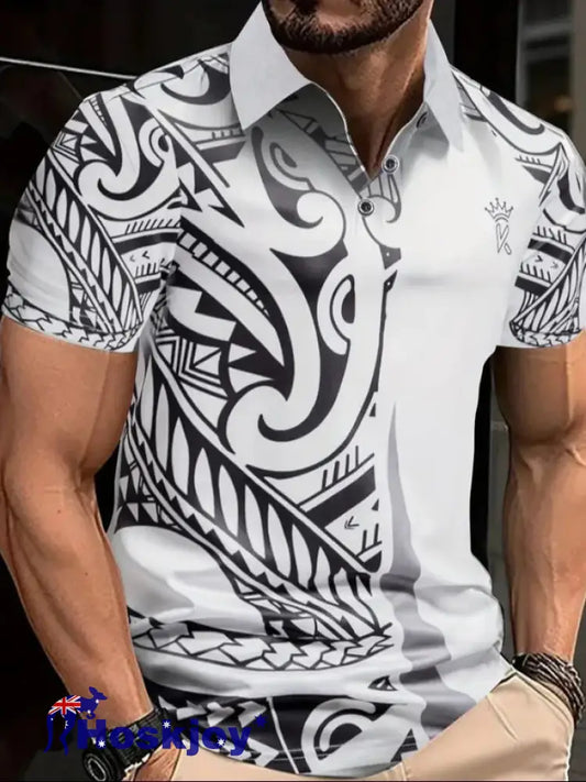 Men’s Maori Art NZ Printed Casual Tops White / S