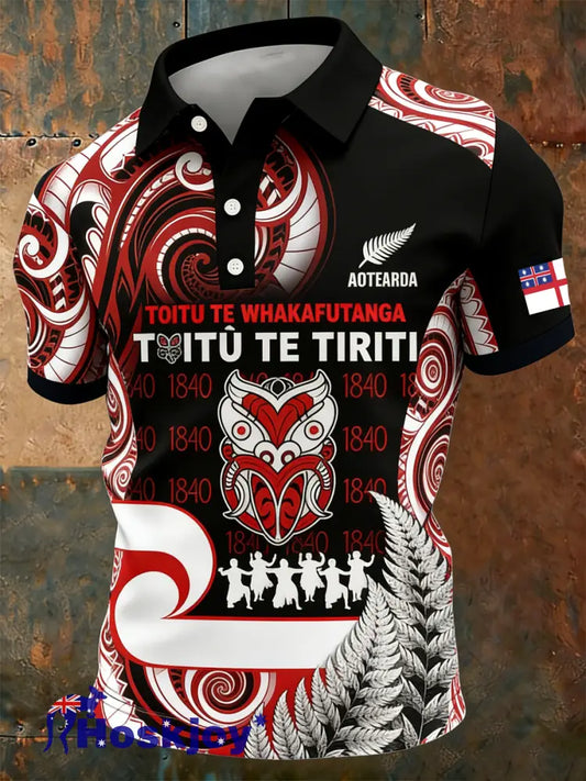 Men’s Maori Art NZ Printed polo shirt As picture / S
