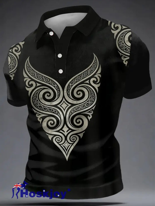 Men’s Maori Art NZ Printed polo shirt Black / S