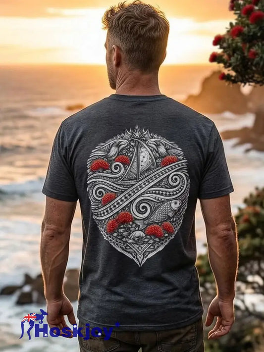Men’s Maori Art NZ Printed T-shirt - Dark Gray / S