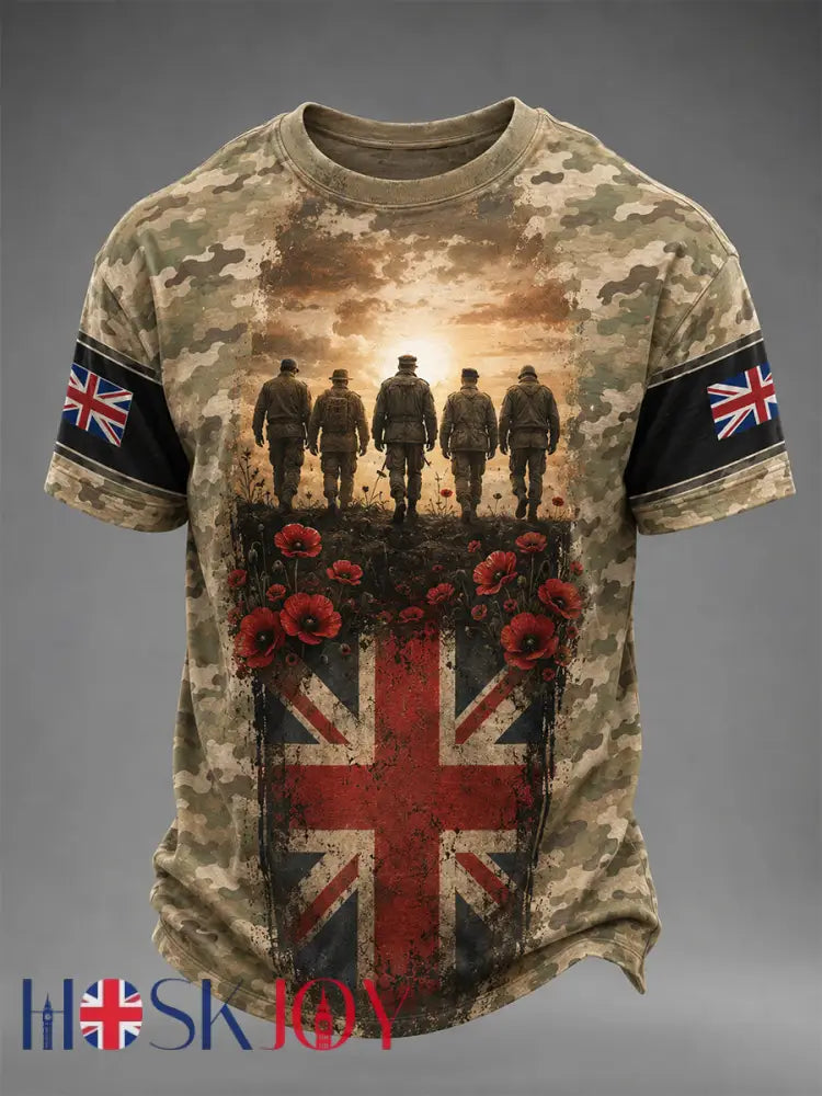 Men’s British Veterans Memorial Print Casual Tee - Army Green / S
