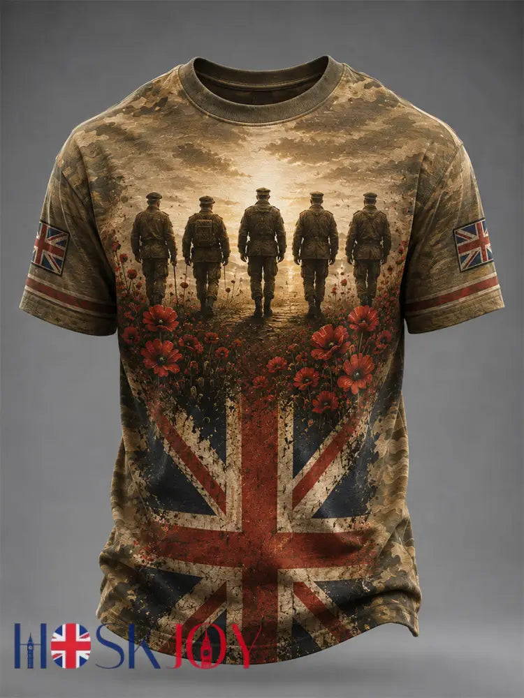 Men’s British Veterans Memorial Print Casual Tee - Army Green / S