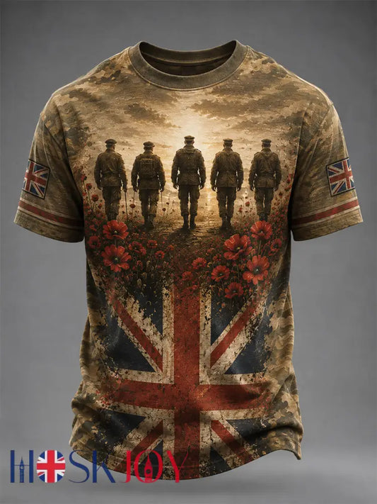 Men’s British Veterans Memorial Print Casual Tee - Army Green / S