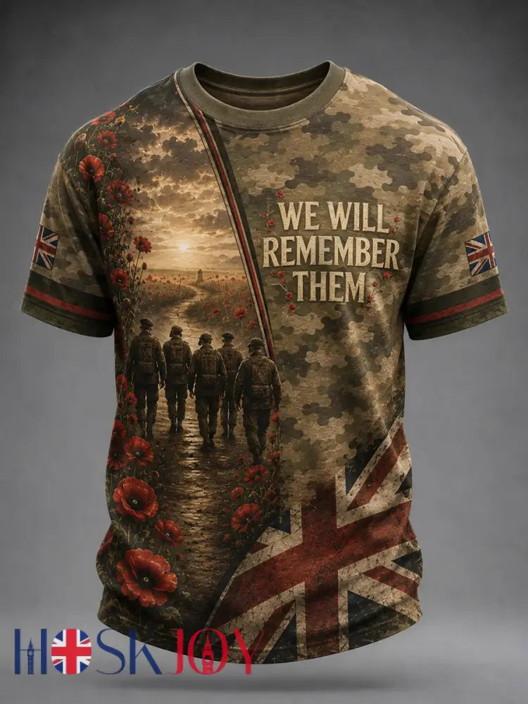 Men’s British Veterans Memorial Print Casual Tee - Army Green / S