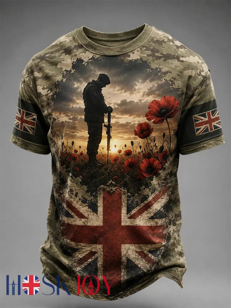 Men’s British Veterans Memorial Print Casual Tee - Army Green / S