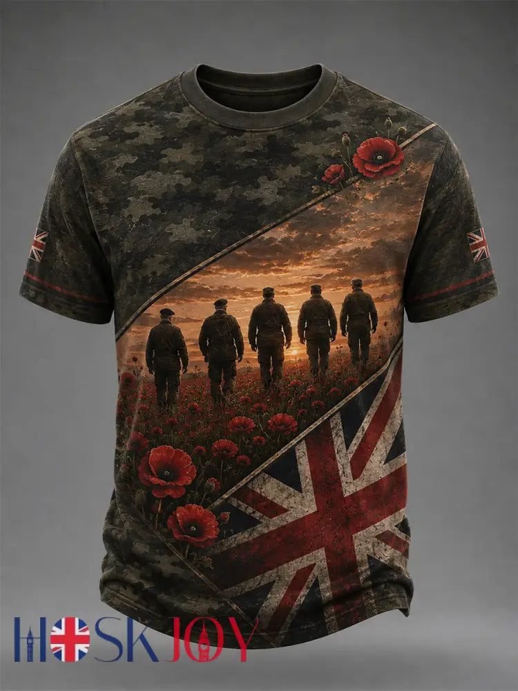 Men’s British Veterans Memorial Print Casual Tee - Dark Green / S