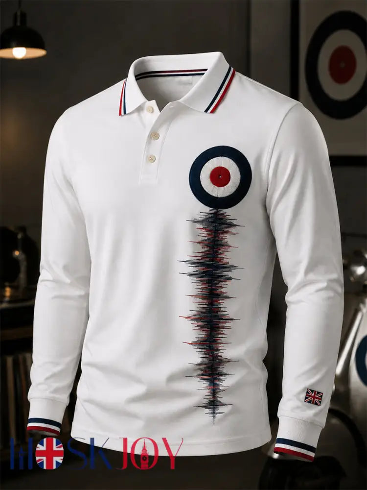 Men’s Mods Culture UK Music Lover Business Style Printed Long-Sleeve Polo Shirt - White / S