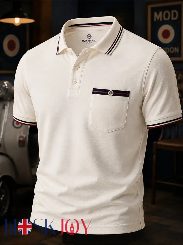 Men’s Mods Culture UK Music Lover Business Style Printed Polo Shirt - White / S