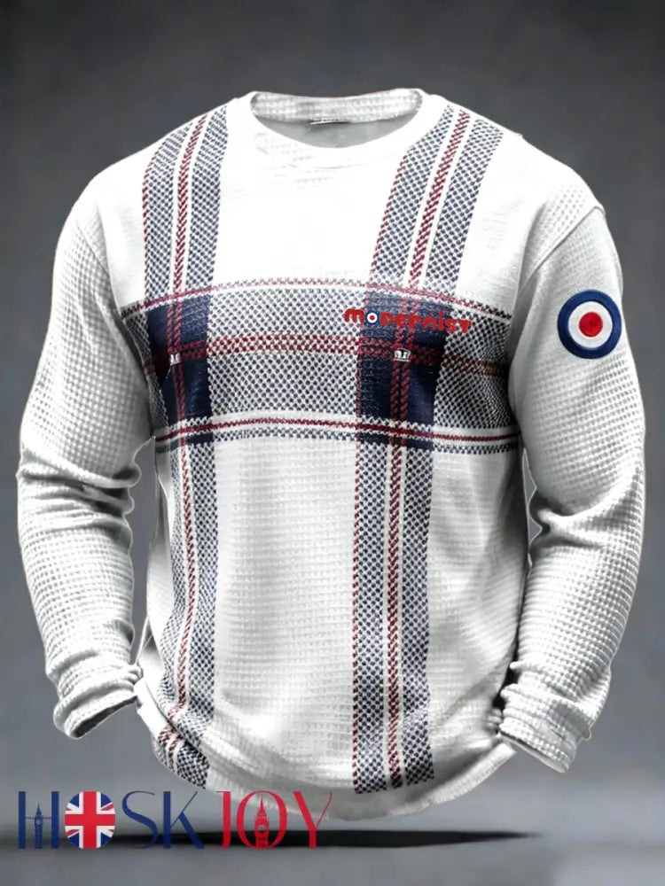 Men’s Mods Culture UK Music Lover Business Style Printed Waffle Long Sleeve T-Shirt - As picture / S