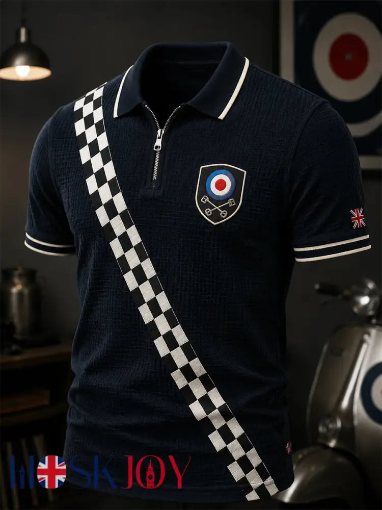 Men’s Mods Culture UK Music Lover Business Style Printed Waffle Polo Shirt - Black / S