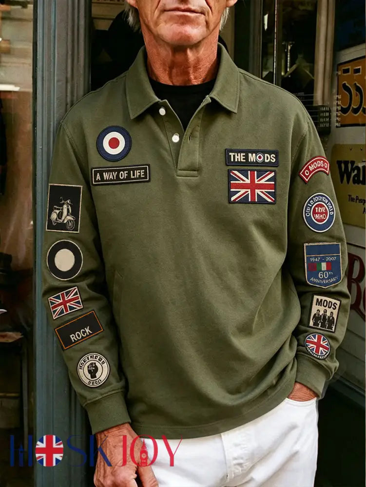 Men’s Mods UK Music Lover Printed Casual Tops - Army Green / S