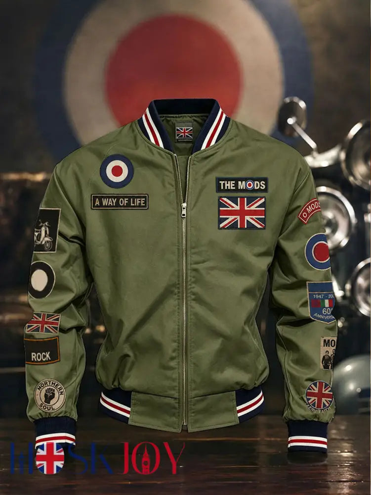 Men’s Mods UK Music Lover Printed Monkey Jacket - Army Green / S