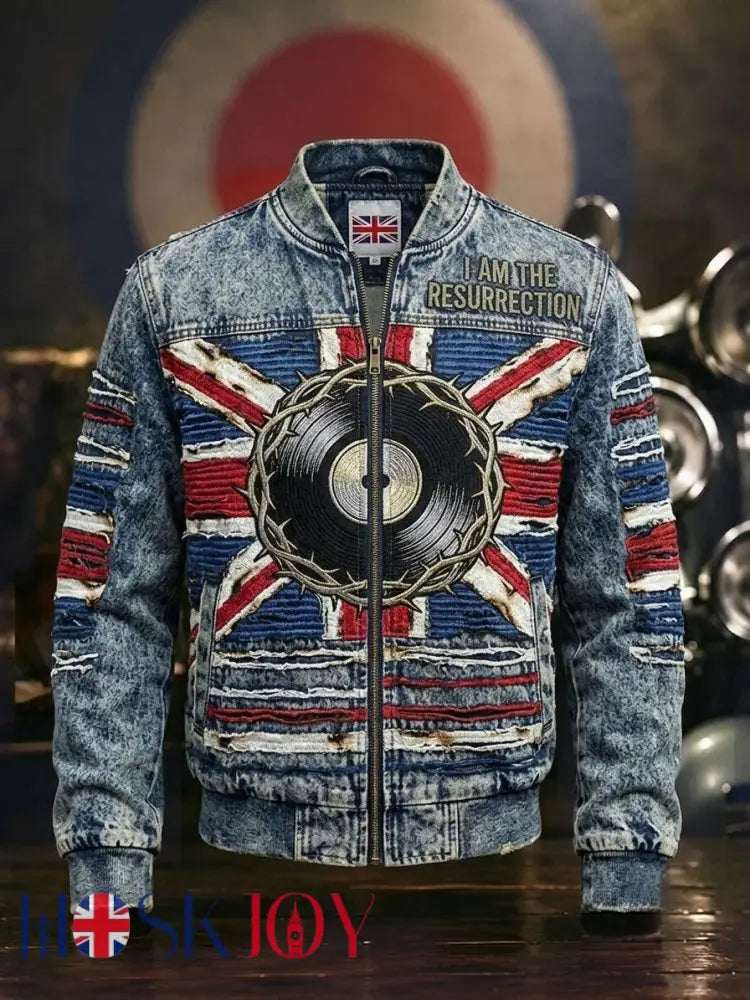 Men’s Mods UK Music Lover Printed Monkey Jacket - Blue / S