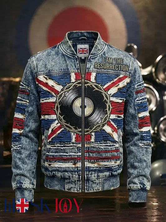 Men’s Mods UK Music Lover Printed Monkey Jacket - Blue / S