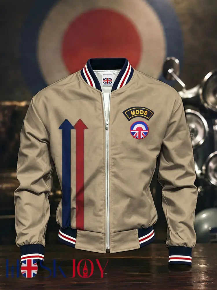 Men’s Mods UK Music Lover Printed Monkey Jacket - Khaki / S