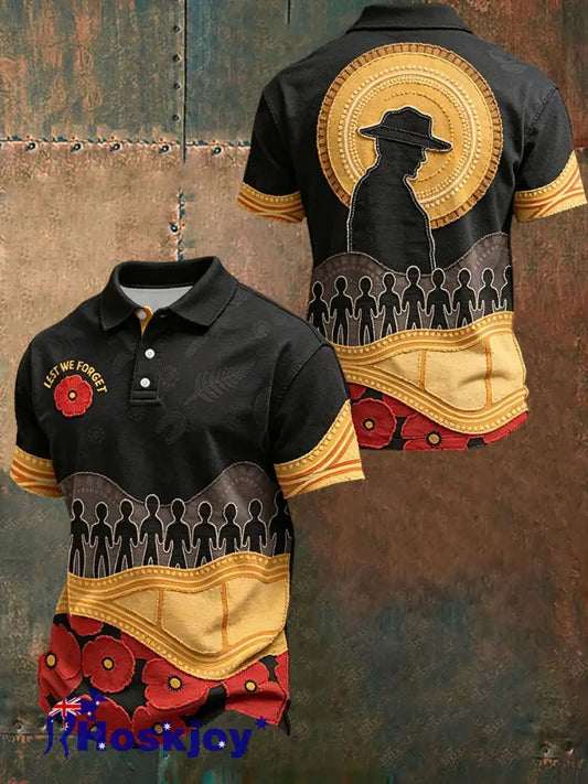 Men’s Naidoc Week Aboriginal Spirit Art Anzac Day Printed Casual Tops - Black / S