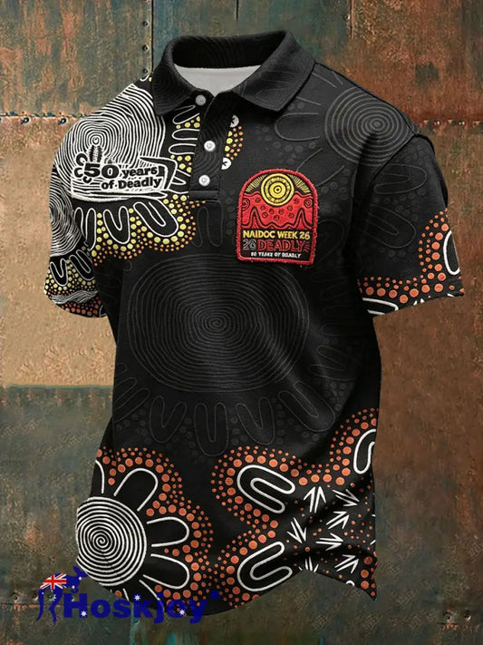 Men’s Naidoc Week Aboriginal Spirit Art Printed Casual Tops - Black / S