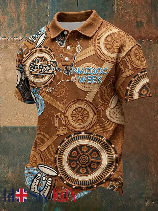 Men’s Naidoc Week Aboriginal Spirit Art Printed Casual Tops - Coffee / S
