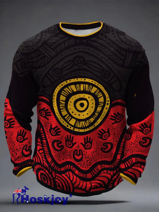 Men’s Naidoc Week Aboriginal Spirit Art Printed Waffle Tops - Black / S