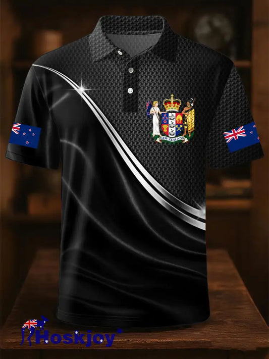 Men’s New Zealand Flag Pride Printed Casual Tops - Black / S