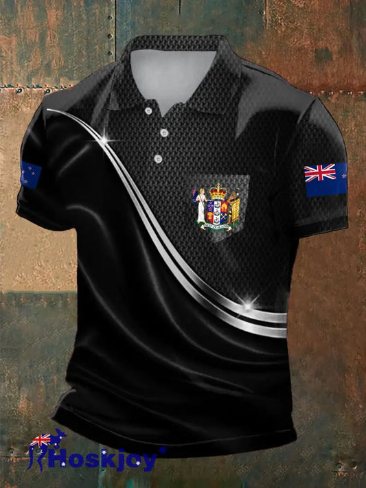 Men’s New Zealand Flag Printed Casual Tops - Black / S