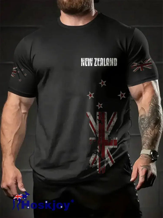 Men’s New Zealand Flag Printed T-shirt - Black / S