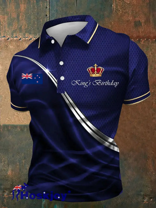 Men’s NZ King’s Day Printed Casual Tops - Deep Blue / S