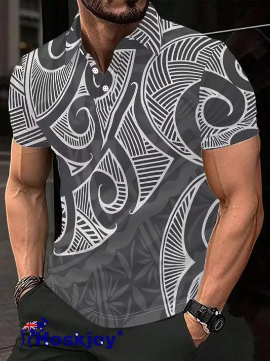 Men’s NZ Maori Art Printed Casual Tops - Black / S