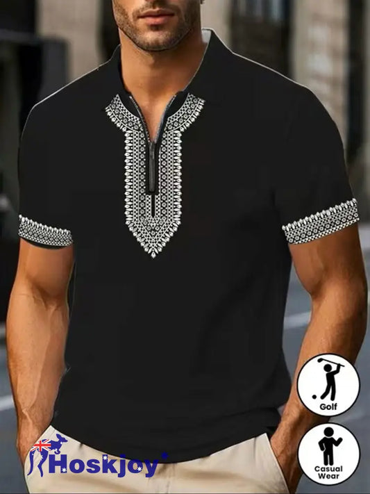 Men’s NZ Maori Art Printed Casual Tops - Black / S