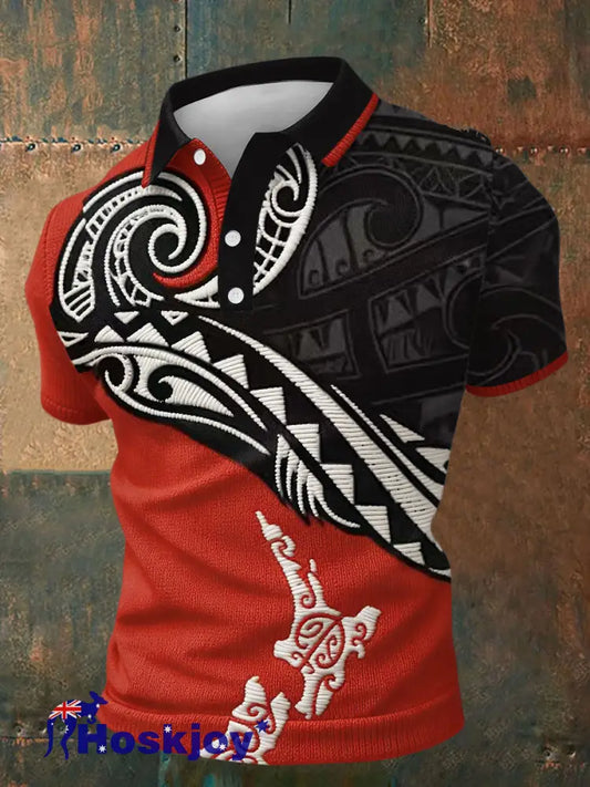 Men’s NZ Maori Art Printed Casual Tops - Black / S