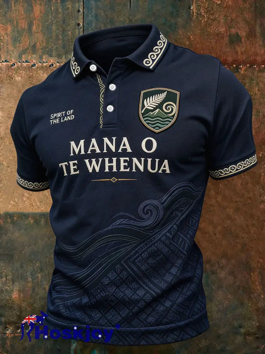 Men’s NZ Maori Art Printed Casual Tops - Navy Blue / S