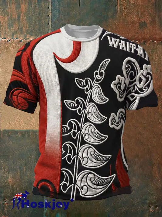Men’s NZ Maori Art Printed T-shirt - As picture / S