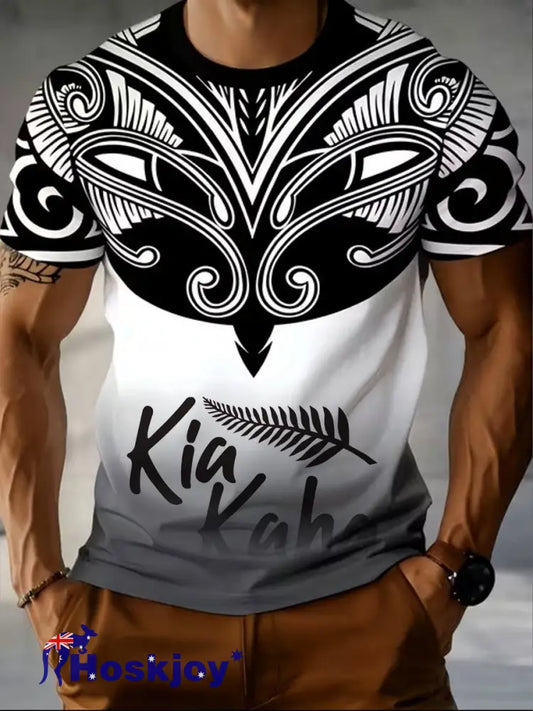 Men’s NZ Maori Art Printed T-shirt - Black / S