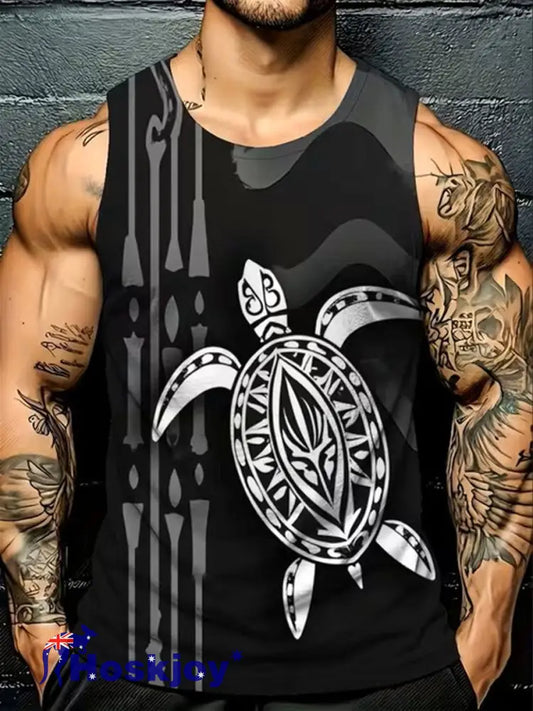 Men’s NZ Maori Art Printed Tankl Tops - Black / S
