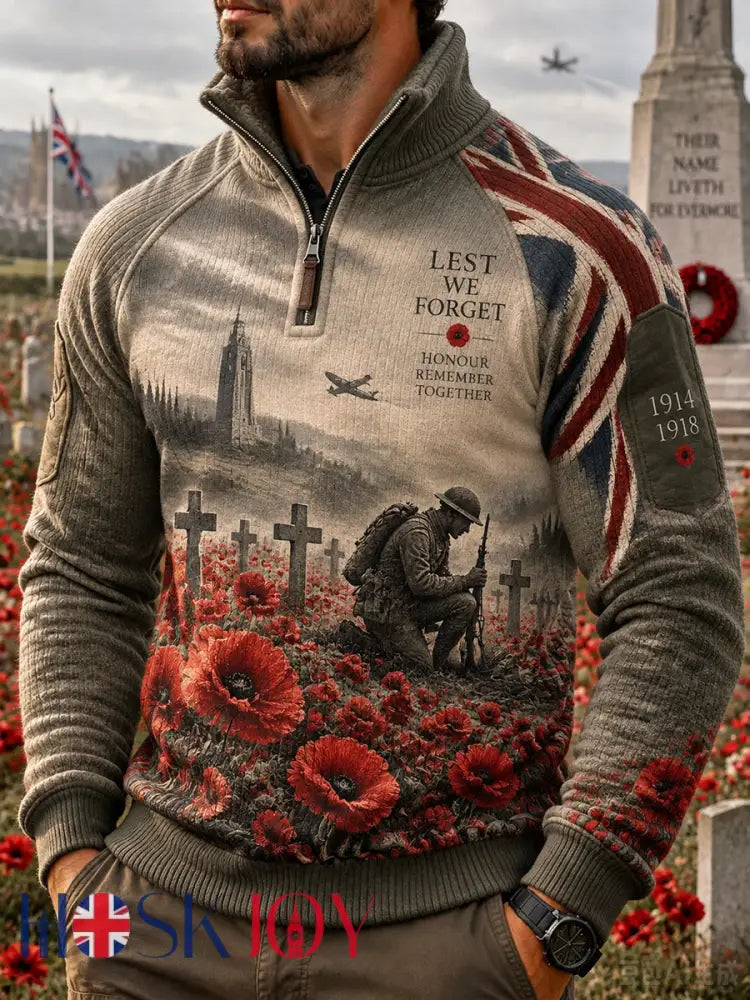 Men’s Placketed British Remembrance Day Printed Long Sleeve Sweater - A / S