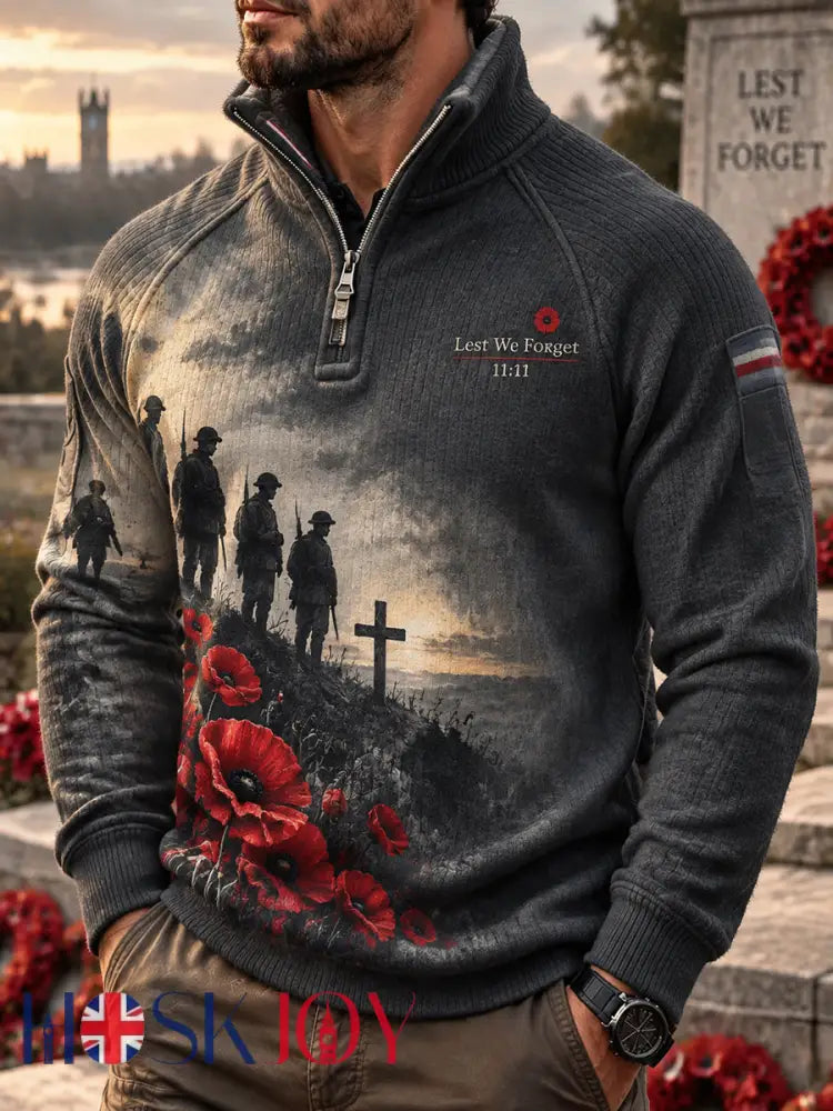 Men’s Placketed British Remembrance Day Printed Long Sleeve Sweater - A / S