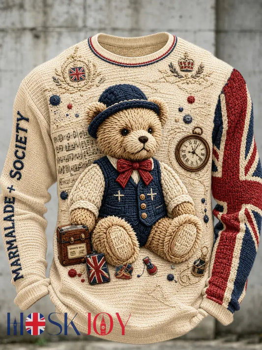 Men’s Paddington Bear Printed Waffle Long Sleeved Round Neck Sweatshirt - Apricot / S