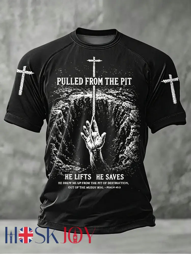 Men’s Pulled From The Pit He Lifts He Saves Short Sleeve T-shirt - Black / S