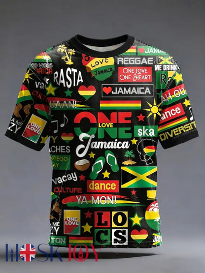 Men’s Reggae Music Inspired Print T-Shirt - Black / S