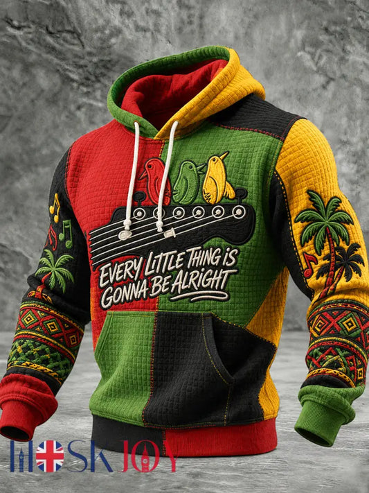 Men’s Reggae Music Printed Waffle Long Sleeved Hooded Sweatshirt - Multicolour / S