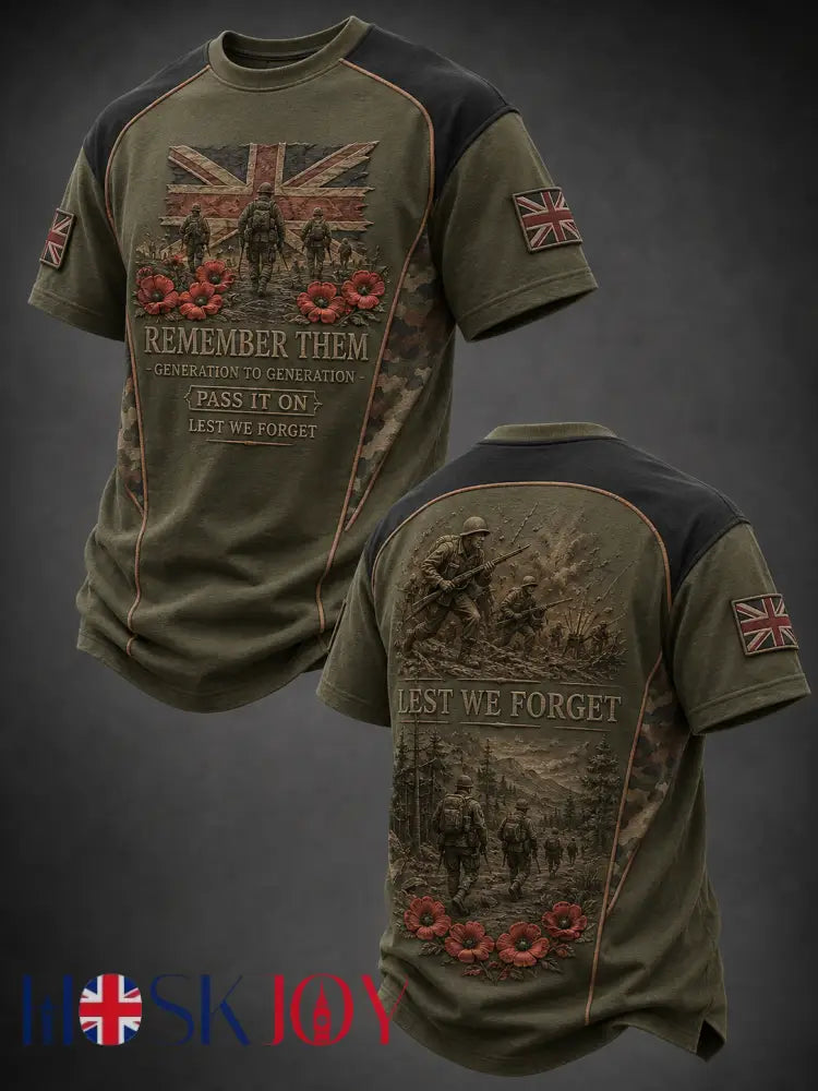 Men’s REMEMBER THEM GENERATION TO GENERATION PASS IT ON LEST WE FORGET t-shirt - Army Green / S