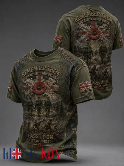 Men’s REMEMBER THEM GENERATION TO GENERATION PASS IT ON LEST WE FORGET t-shirt - Army Green / S