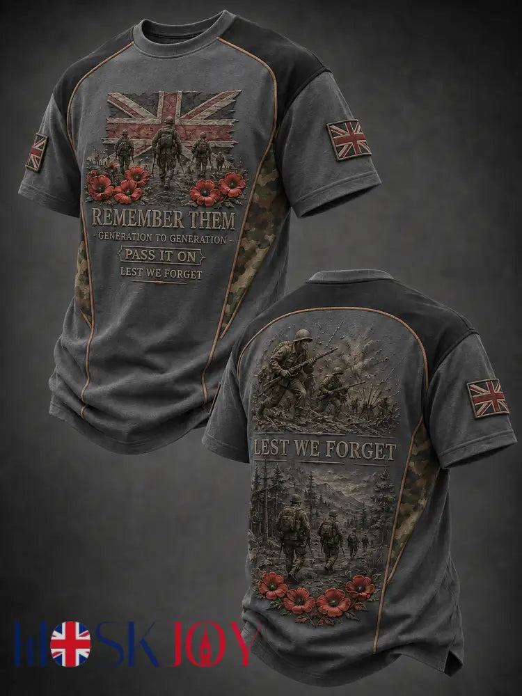 Men’s REMEMBER THEM GENERATION TO GENERATION PASS IT ON LEST WE FORGET t-shirt - Gray / S