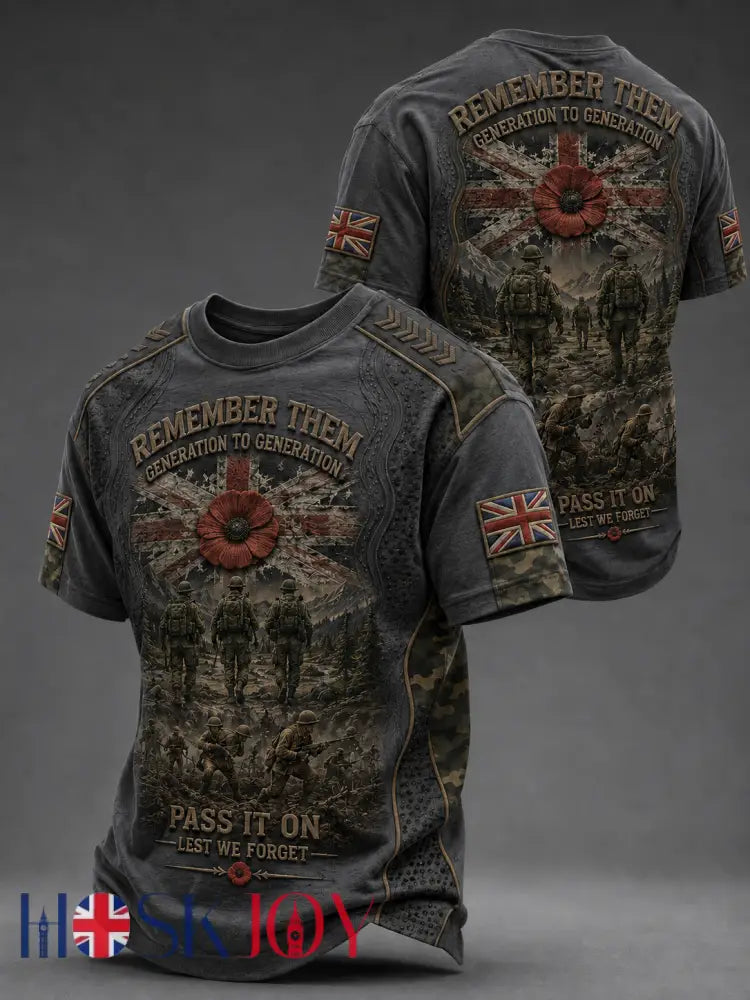 Men’s REMEMBER THEM GENERATION TO GENERATION PASS IT ON LEST WE FORGET t-shirt - Gray / S