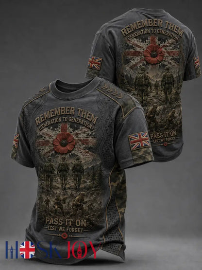 Men’s REMEMBER THEM GENERATION TO GENERATION PASS IT ON LEST WE FORGET t-shirt - Gray / S